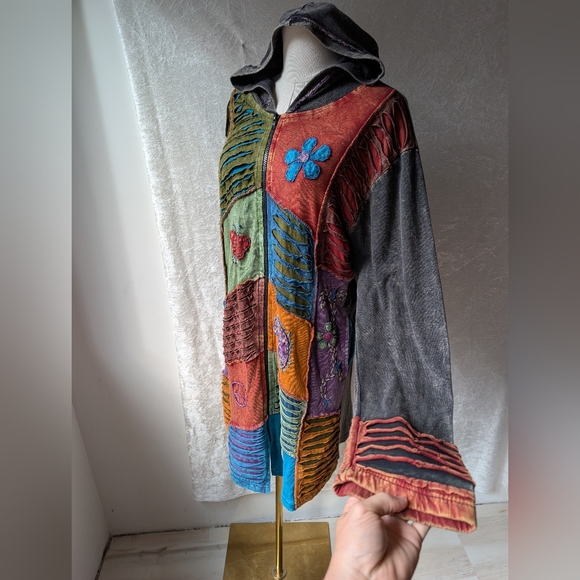 Rising International Nepal Made Cotton Zip Hooded Long Hooded Cardigan Sweater - Picture 2 of 16